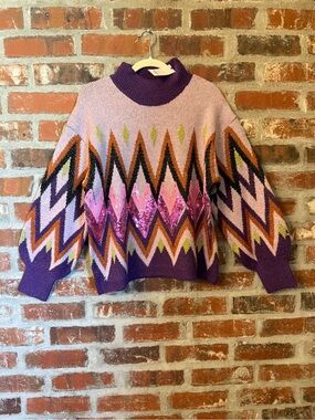 S54 - Francesca’s Purple & Pink Geometric Sequin Knit Sweater